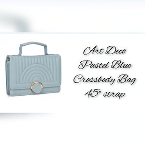 Beautiful pastel blue Art Deco crossbody bag, 8" x 3" x 6"